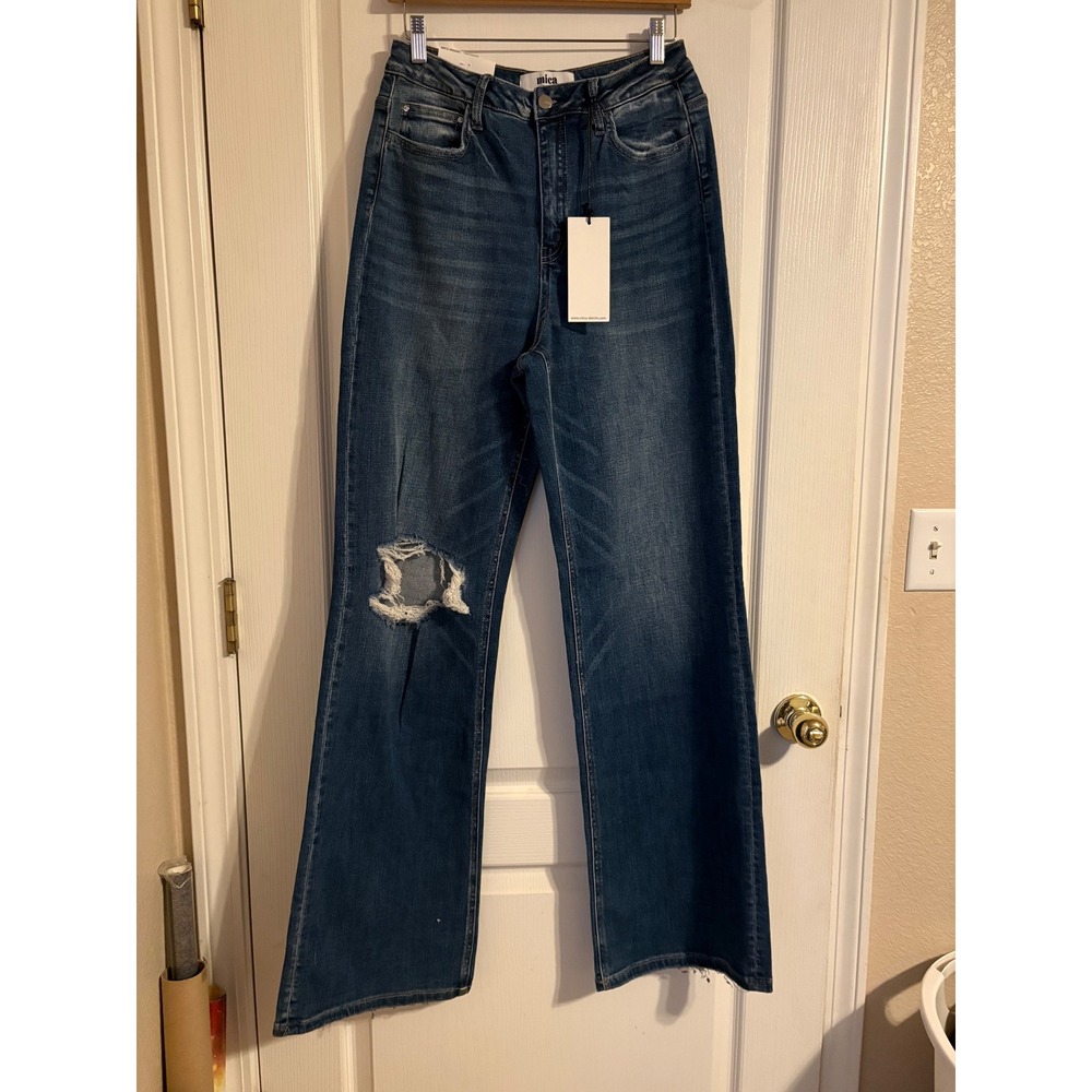 Mica Vintage Flare Jeans Womens 28 Blue NWT Super High Rise Raw Hem